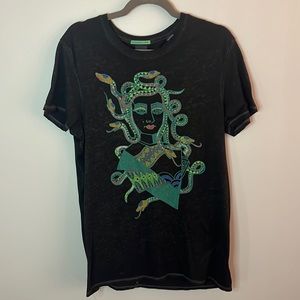 Mens Scotch & Soda Medusa snake graphic gray T-shirt. Size Large